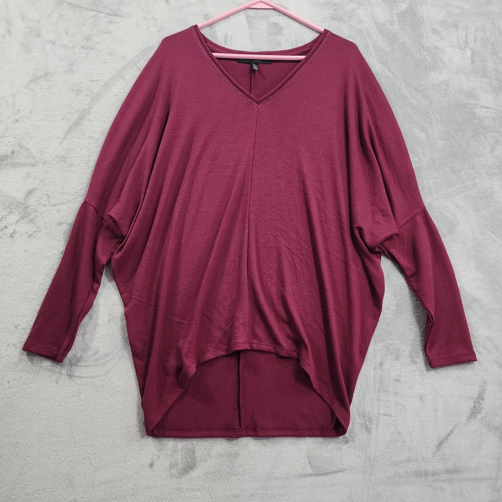 White House Black Market Top Womens M Red V-Neck Dolman Tunic Blouse Stretch